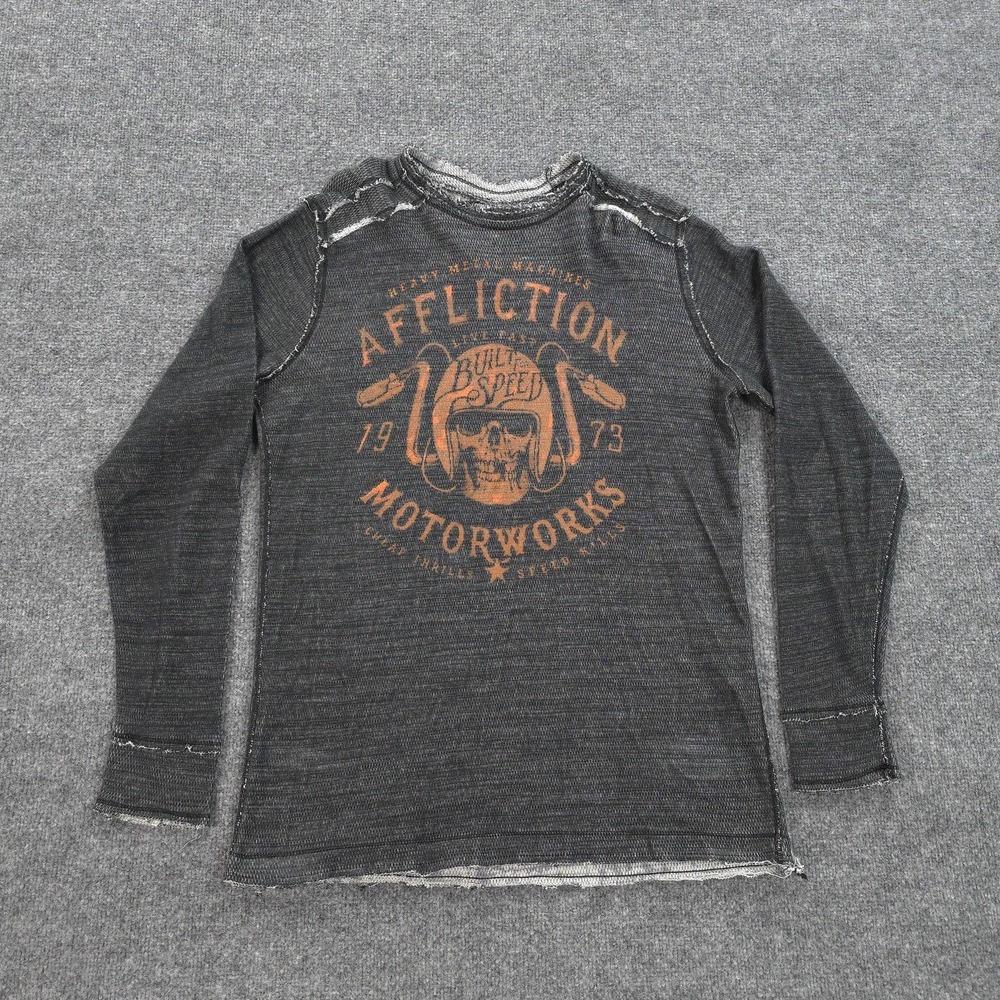 Affliction Shirt Mens XL Gray Long Sleeve Reversible Skull Thermal Y2K Tee